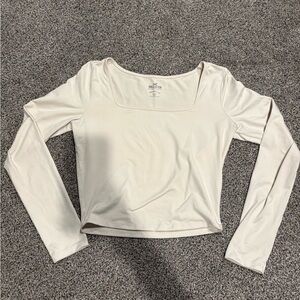 Hollister Cream Long-Sleeve Scoop Neck Fitted Top